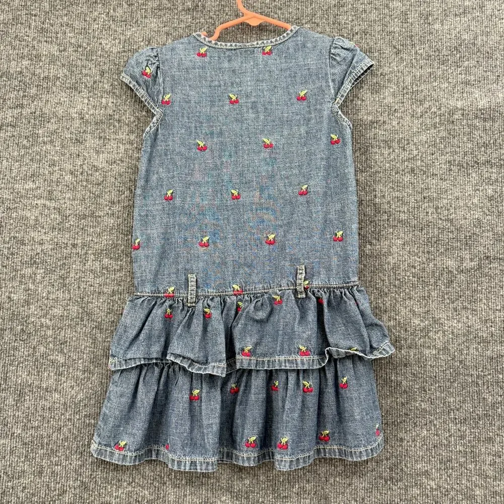Gymboree Girls Denim Cherry Embroidered Tiered Ruffle Dress Sz 5 Drop Waist 2011